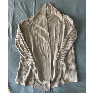 Barefoot Dreams CozyChic Lite Cardigan Womens L Mauve Taupe Ribbed Open Front